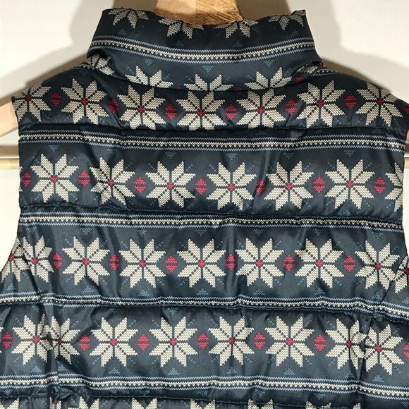 Old Navy Frost Free Girl's Large 10-12 Blue Snowflake Puffer Full Zip Vest Jack - Picture 5 of 11